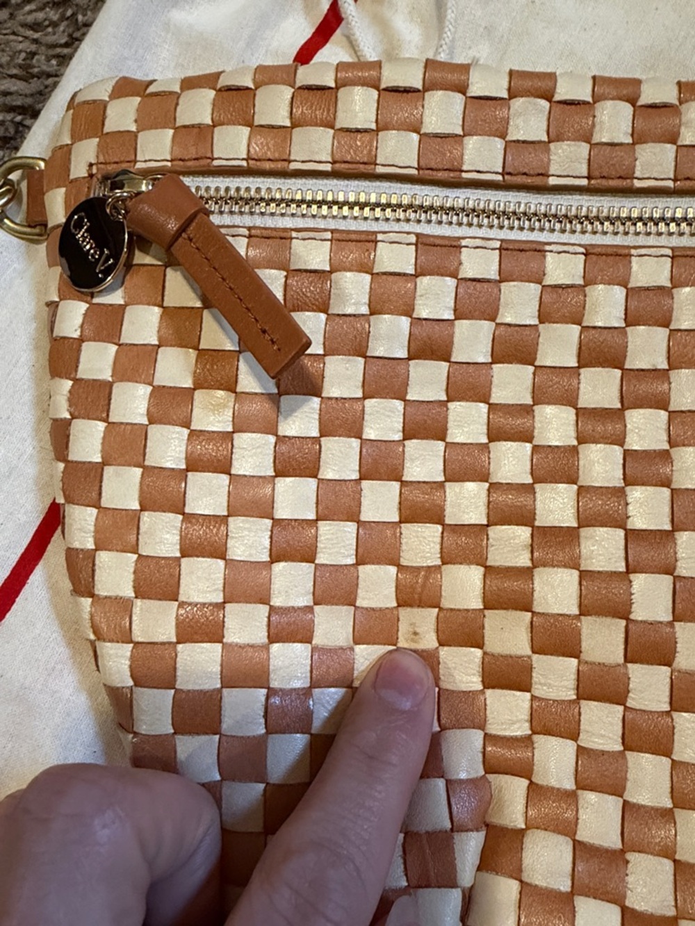 Clare V Grande Fanny Burnt Orange & Cream Crossbody Bag with Adjustable Strap - Picture 12 of 12